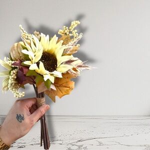 Floral Bouquet w/ Pumpkin & Sunflower | Farmhouse Rustic Autumn Decor